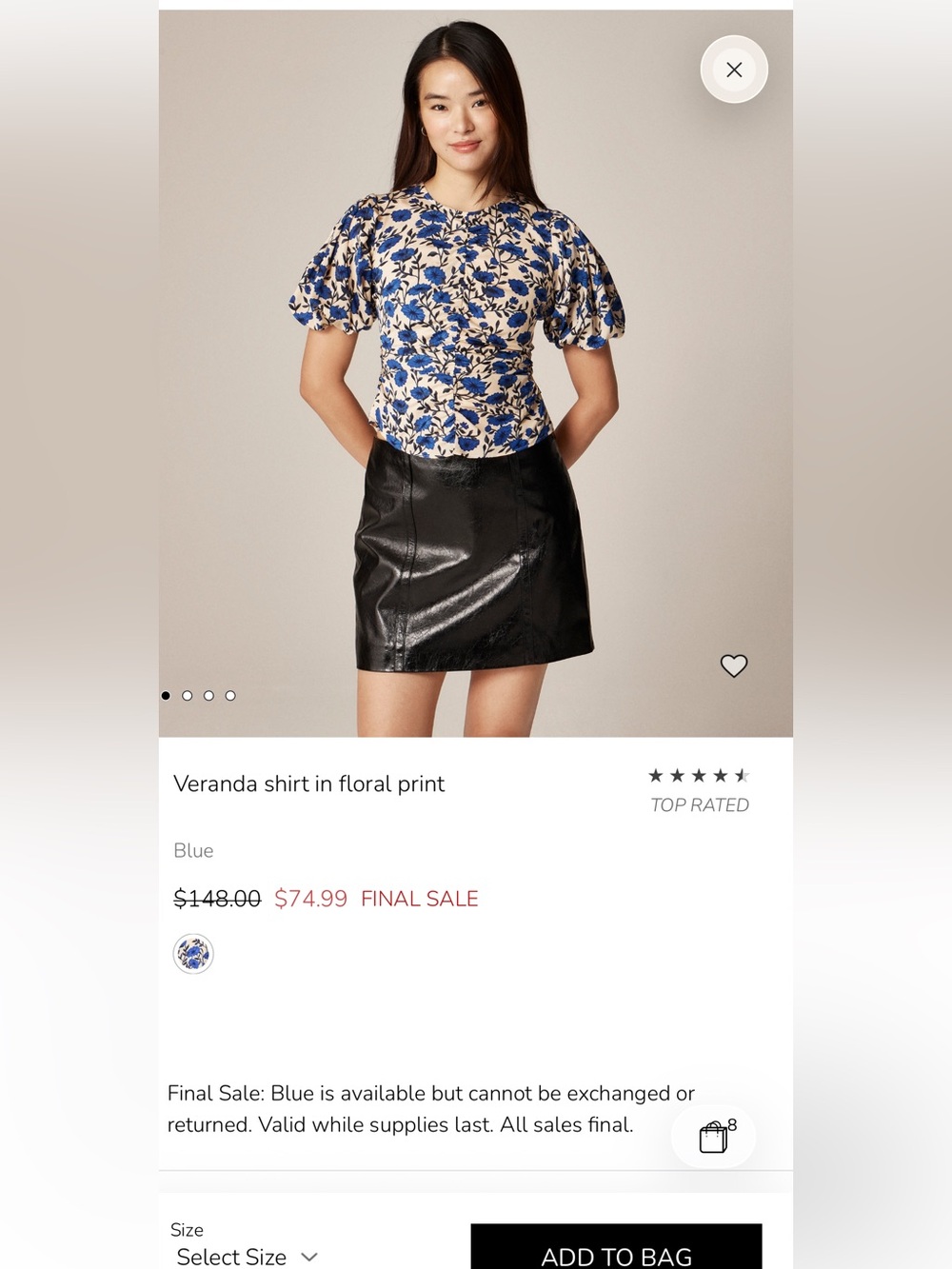 J Crew Veranda Blouse in Size 8 in Beautiful Floral Print.